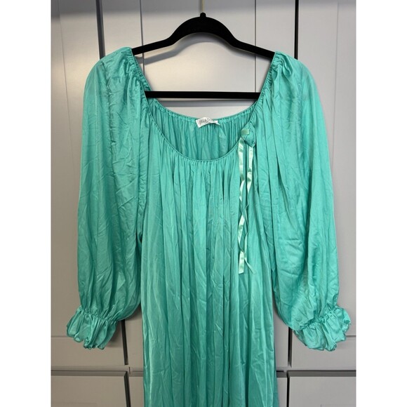 Vintage Miss Elaine Nightgown Slip Dress Womens Small Nylon Blue Mint 3/4 Sleeve - Picture 5 of 10